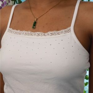 Arizona brand cami with lace detail and sparkly bedazzled design across the bust